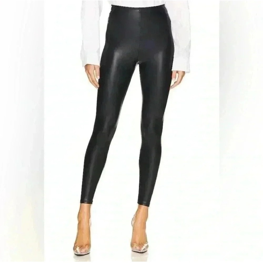 Spanx Faux Leather Leggings Black High Waisted Petite Large L/G Shapewear Edgy